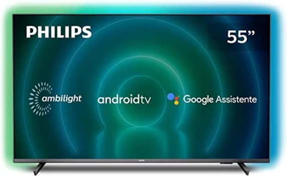 PHILIPS Android TV Ambilight 55" 4K 55PUG7906/78, Google Assistant Built-in, Comando de Voz, Dolby Vision/Atmos, VRR/ALLM, Bluetooth 5.0